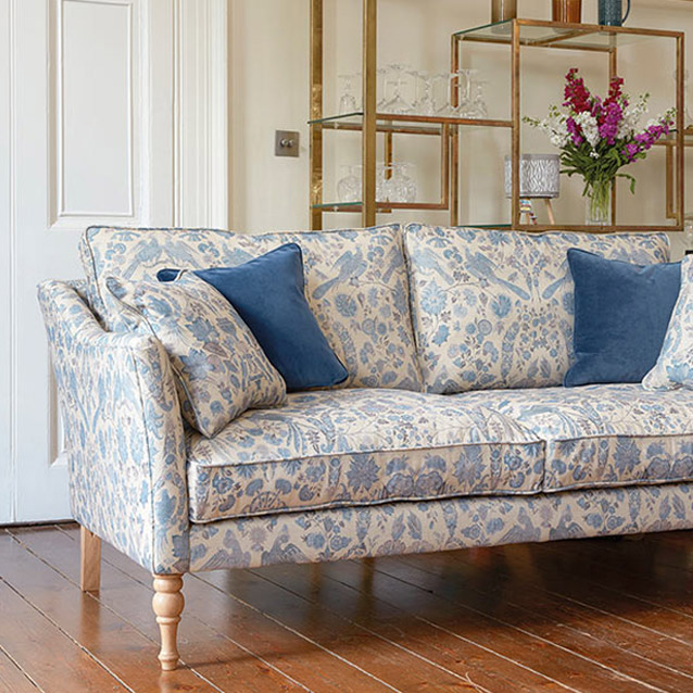 Brunel 3 Seater Sofa in V&A Brompton Collection Coromandel Morning Blue